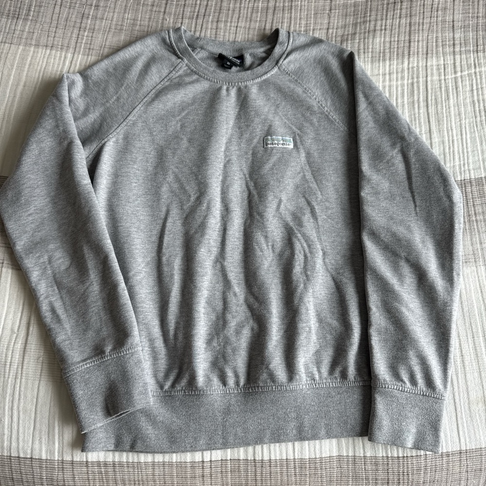 Patagonia Gray Crew Sweatshirt with Chest Patch Logo